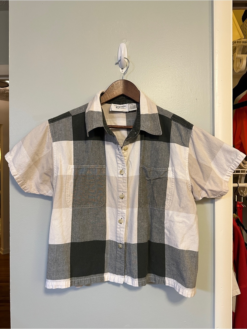 Vintage Christopher Banks Plaid Short-Sleeve Shirt Crop XL